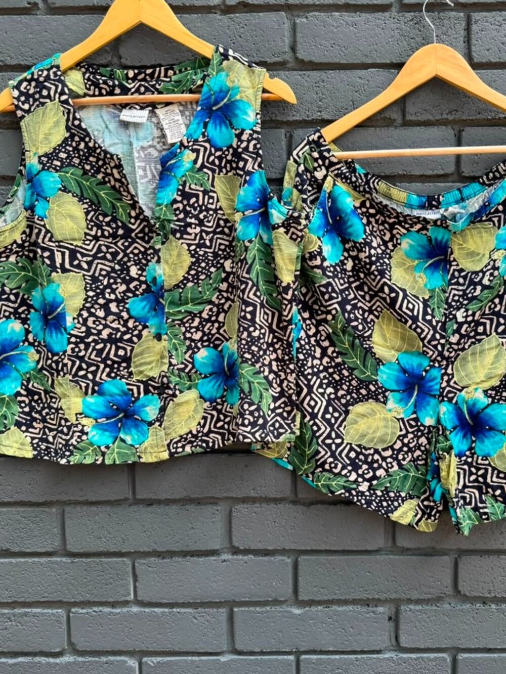 VTG White Stag Floral Tropical Hawaiian 2 Piece Short Set Coastal Resort Beach X